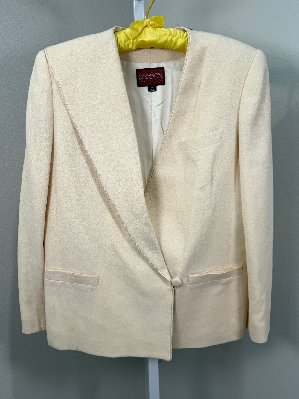 🔥 Vintage Sasson Cream Wool Lapel-Less Blazer Jacket Size 10 🔥